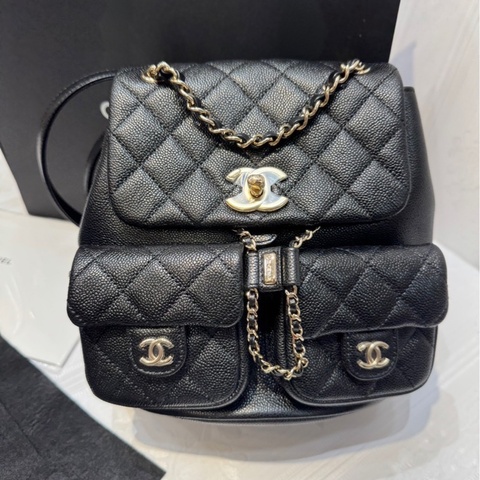 Chanel 平面牛皮雙口金釦小青蛙後背包