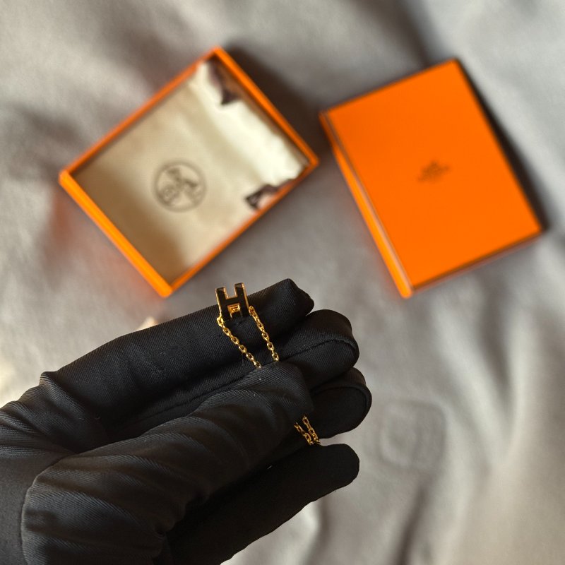 全新 愛馬仕 hermes mini pop h 黑金 項鍊 迷你-5