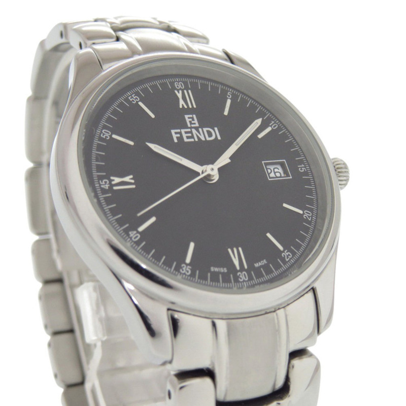 Fendi 210G 不鏽鋼黑色錶盤銀色石英手錶 1818 FENDI-2