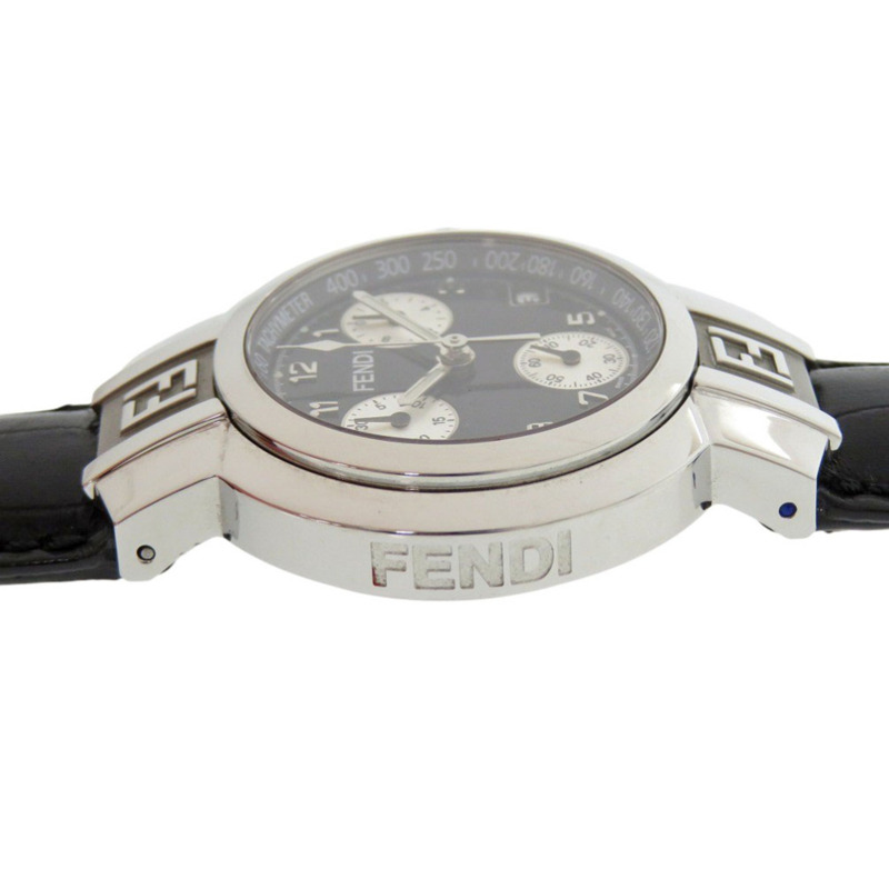 Fendi 4500L 鐘錶計時碼錶不鏽鋼皮革黑色石英手錶附錶盤 1735 FENDI-8