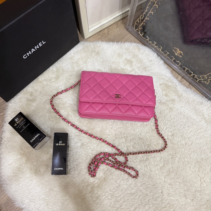 美品甜售🩷CHANEL WOC香奈兒 荔枝牛皮 粉色 桃紅 翻蓋 斜背包-1