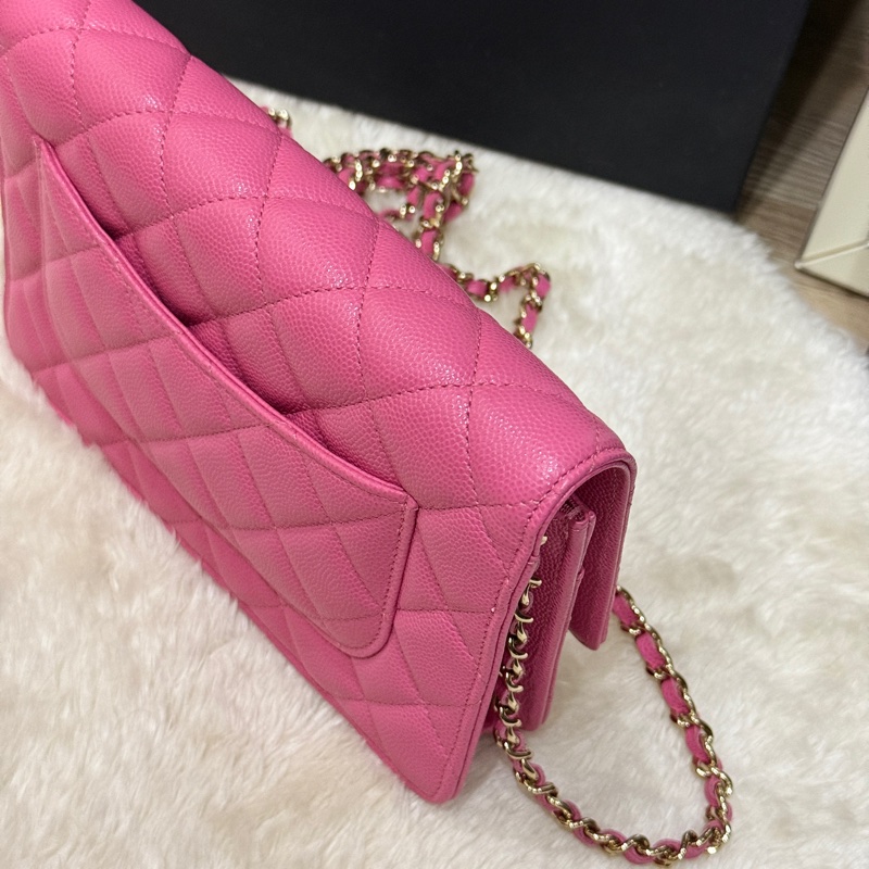 美品甜售🩷CHANEL WOC香奈兒 荔枝牛皮 粉色 桃紅 翻蓋 斜背包-9