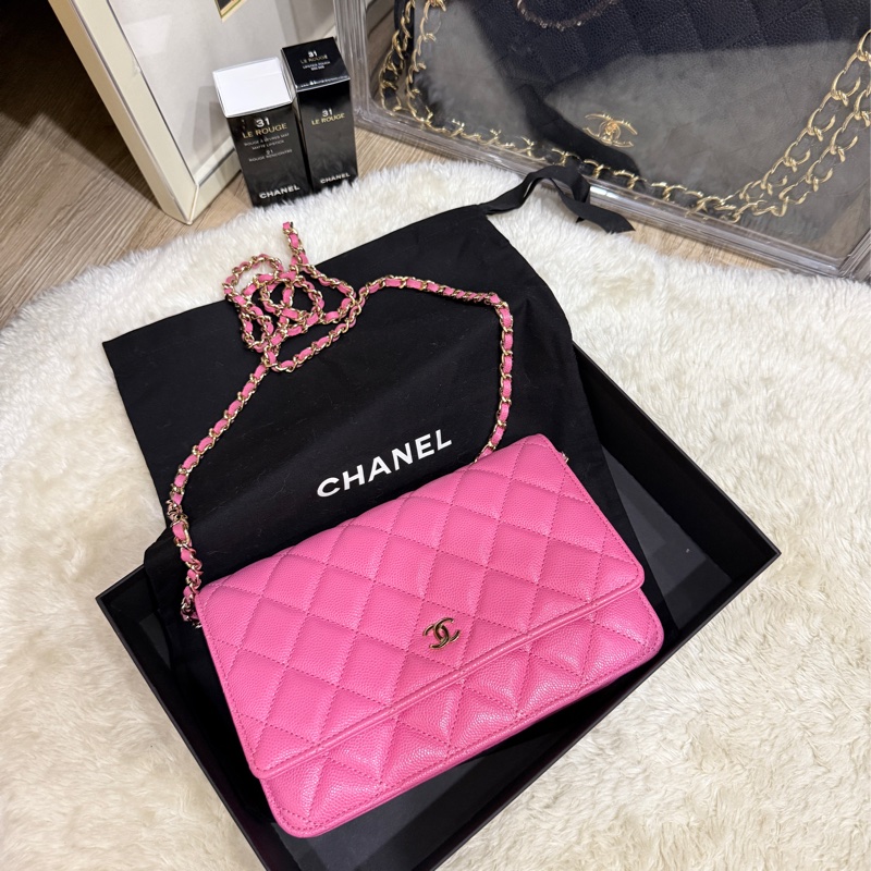 美品甜售🩷CHANEL WOC香奈兒 荔枝牛皮 粉色 桃紅 翻蓋 斜背包-10