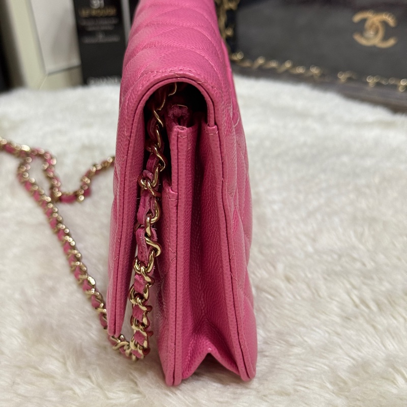美品甜售🩷CHANEL WOC香奈兒 荔枝牛皮 粉色 桃紅 翻蓋 斜背包-12