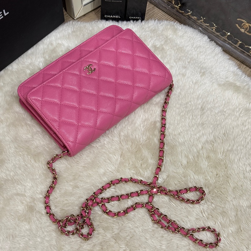 美品甜售🩷CHANEL WOC香奈兒 荔枝牛皮 粉色 桃紅 翻蓋 斜背包-13