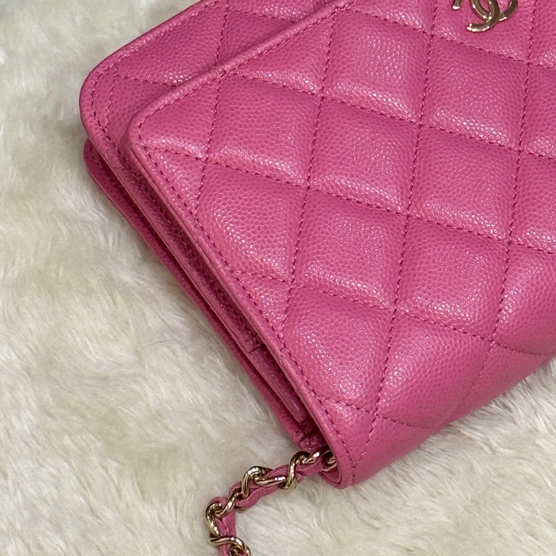 美品甜售🩷CHANEL WOC香奈兒 荔枝牛皮 粉色 桃紅 翻蓋 斜背包-14