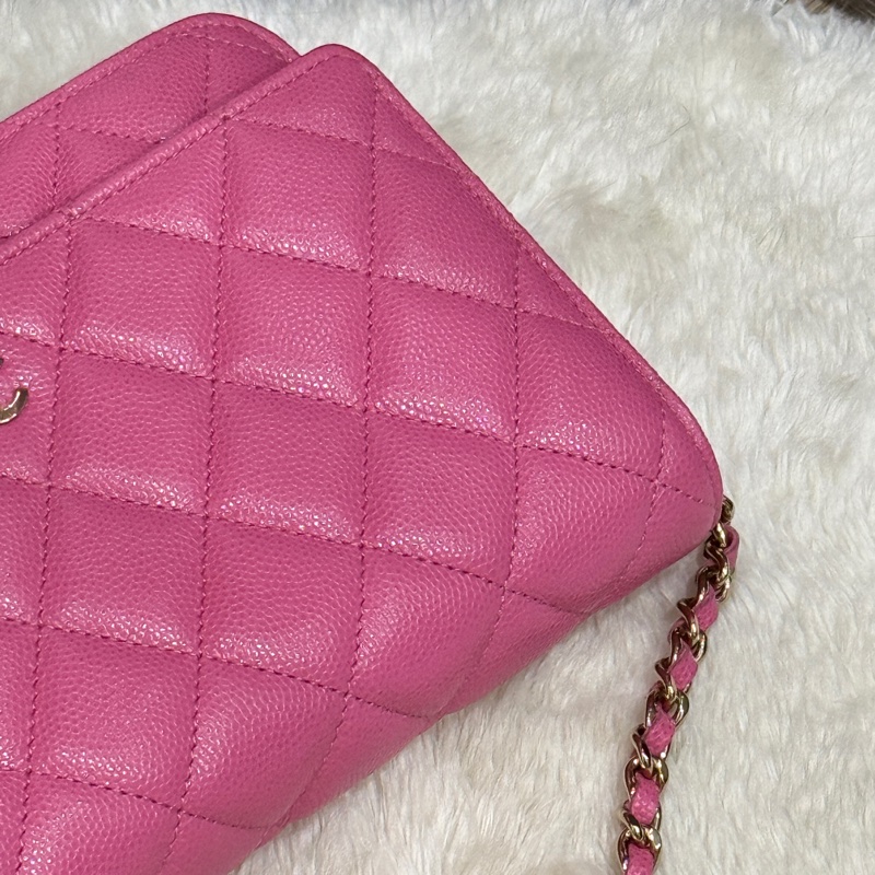 美品甜售🩷CHANEL WOC香奈兒 荔枝牛皮 粉色 桃紅 翻蓋 斜背包-16