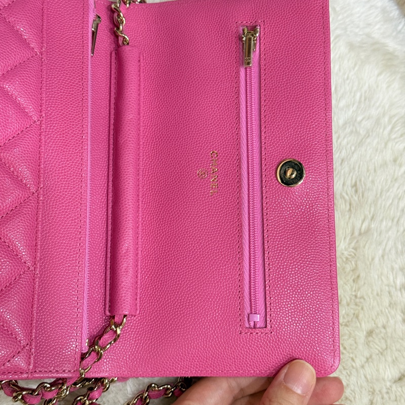 美品甜售🩷CHANEL WOC香奈兒 荔枝牛皮 粉色 桃紅 翻蓋 斜背包-17