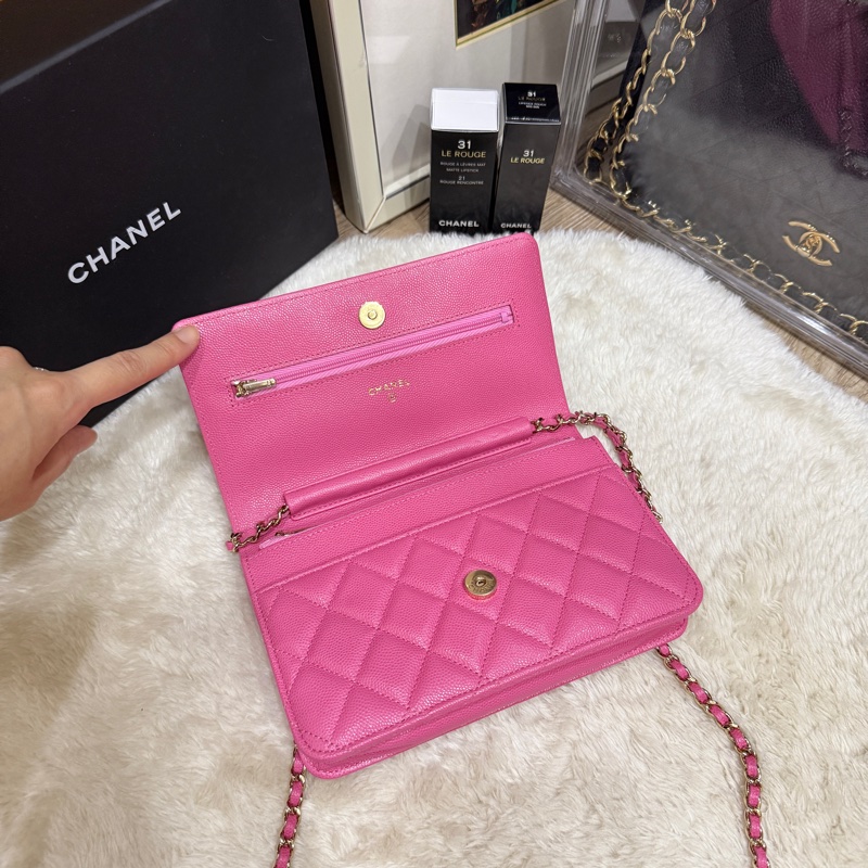 美品甜售🩷CHANEL WOC香奈兒 荔枝牛皮 粉色 桃紅 翻蓋 斜背包-23