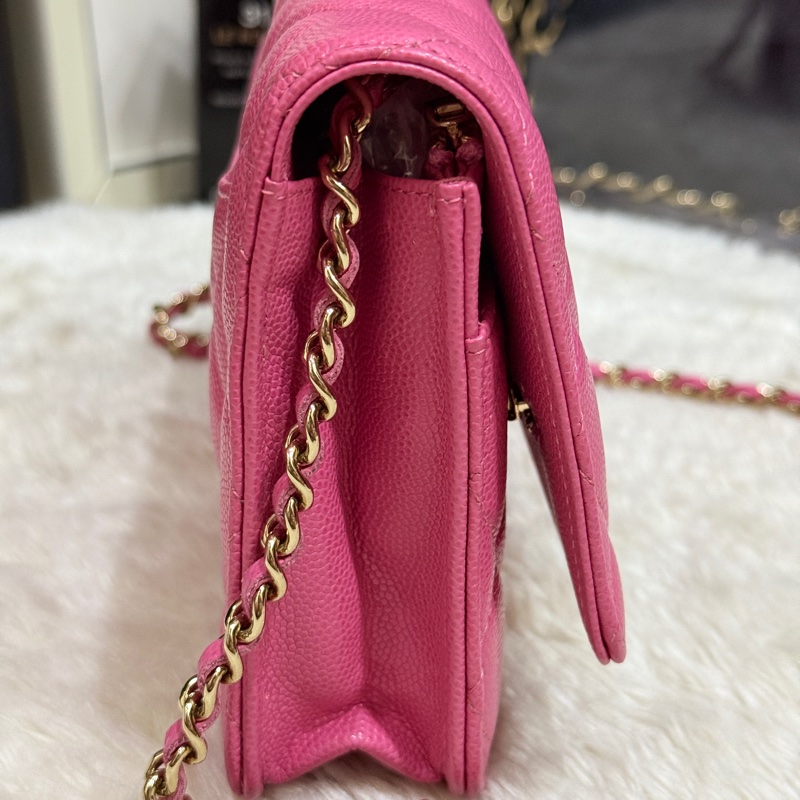 美品甜售🩷CHANEL WOC香奈兒 荔枝牛皮 粉色 桃紅 翻蓋 斜背包-37