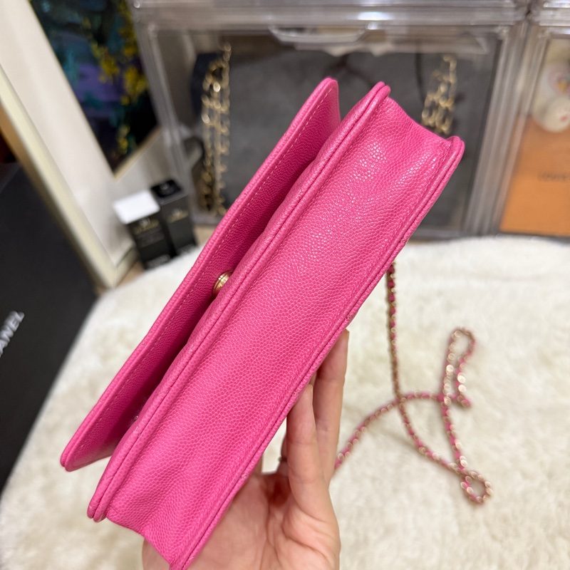 美品甜售🩷CHANEL WOC香奈兒 荔枝牛皮 粉色 桃紅 翻蓋 斜背包-38