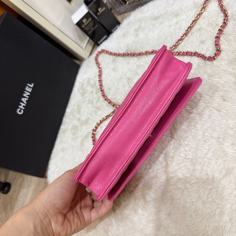 美品甜售🩷CHANEL WOC香奈兒 荔枝牛皮 粉色 桃紅 翻蓋 斜背包-43