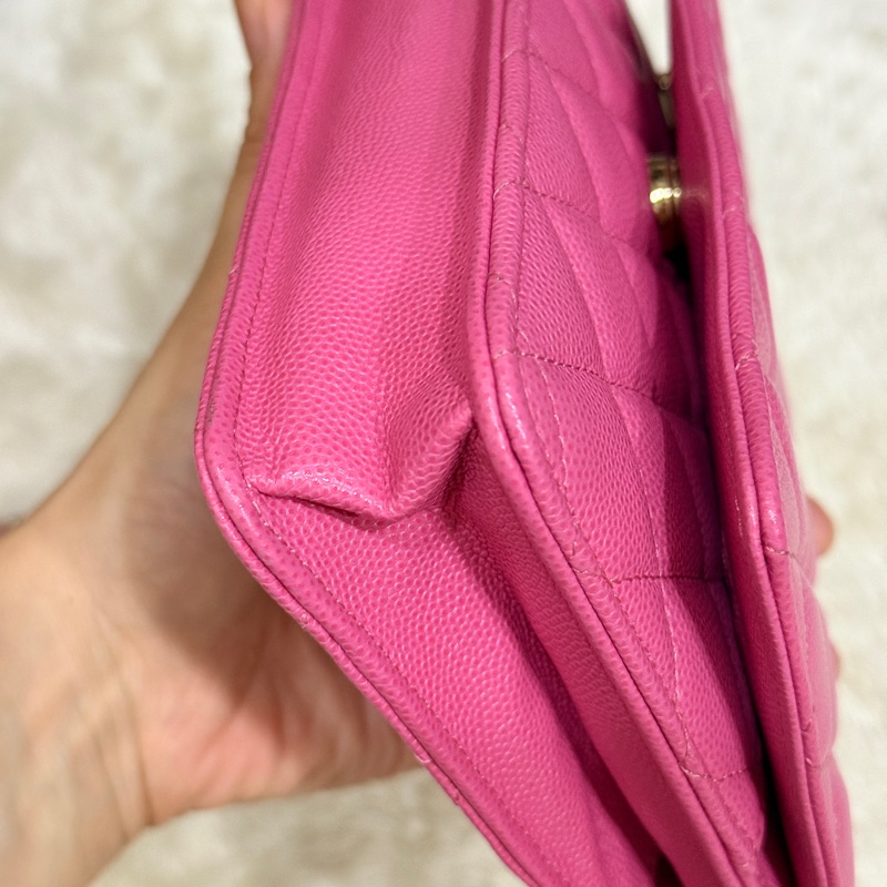 美品甜售🩷CHANEL WOC香奈兒 荔枝牛皮 粉色 桃紅 翻蓋 斜背包-47