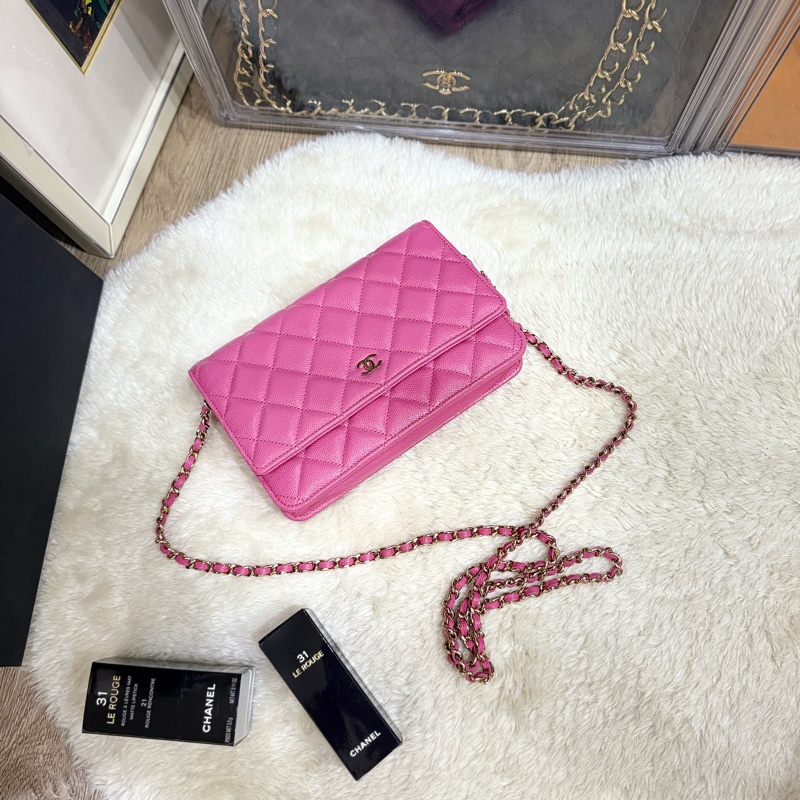 美品甜售🩷CHANEL WOC香奈兒 荔枝牛皮 粉色 桃紅 翻蓋 斜背包-50