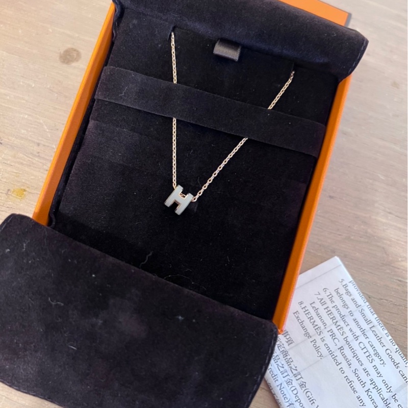 Hermès Mini Pop H 奶茶色x玫瑰金項鍊 2021台灣麗晶專櫃購入 僅試戴 盒袋購證全配-1