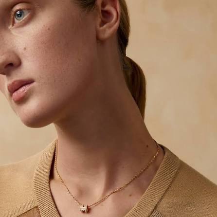 Hermès Mini Pop H 奶茶色x玫瑰金項鍊 2021台灣麗晶專櫃購入 僅試戴 盒袋購證全配-4