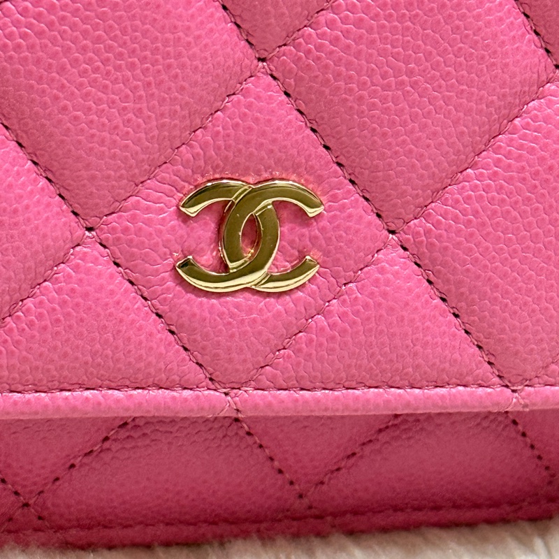 chanel woc香奈兒 荔枝牛皮🌸櫻花粉色 桃紅 翻蓋 斜背包 部份膠膜未撕✨-13