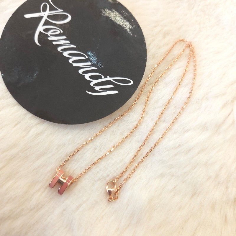 Hermès Mini POP H Rocabar 拼色項鍊 玫瑰金-4