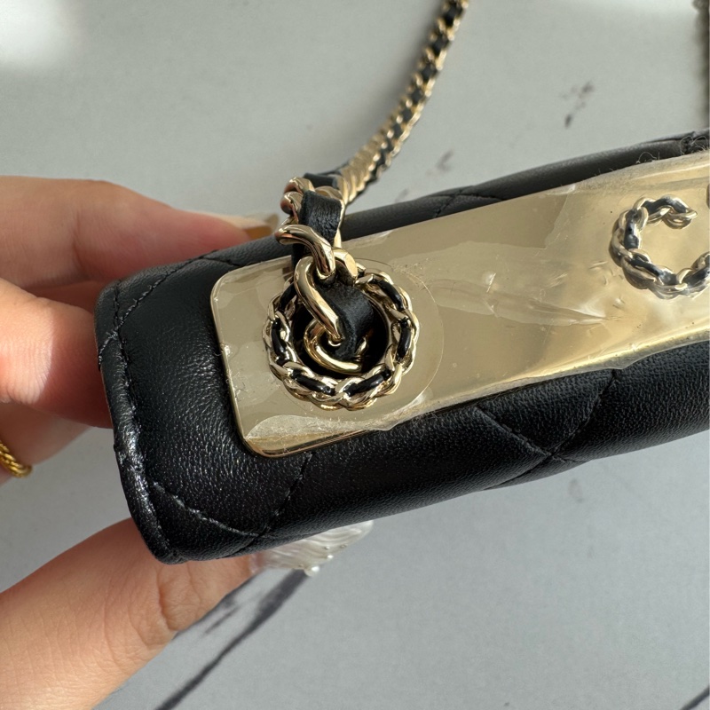 Chanel黑羊皮皮穿繩雙C Trendy CC woc-3