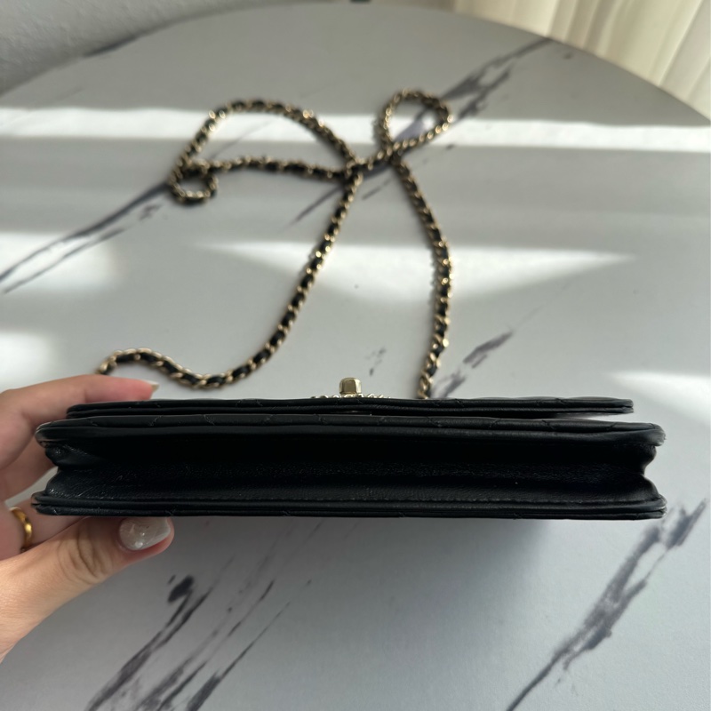 Chanel黑羊皮皮穿繩雙C Trendy CC woc-5