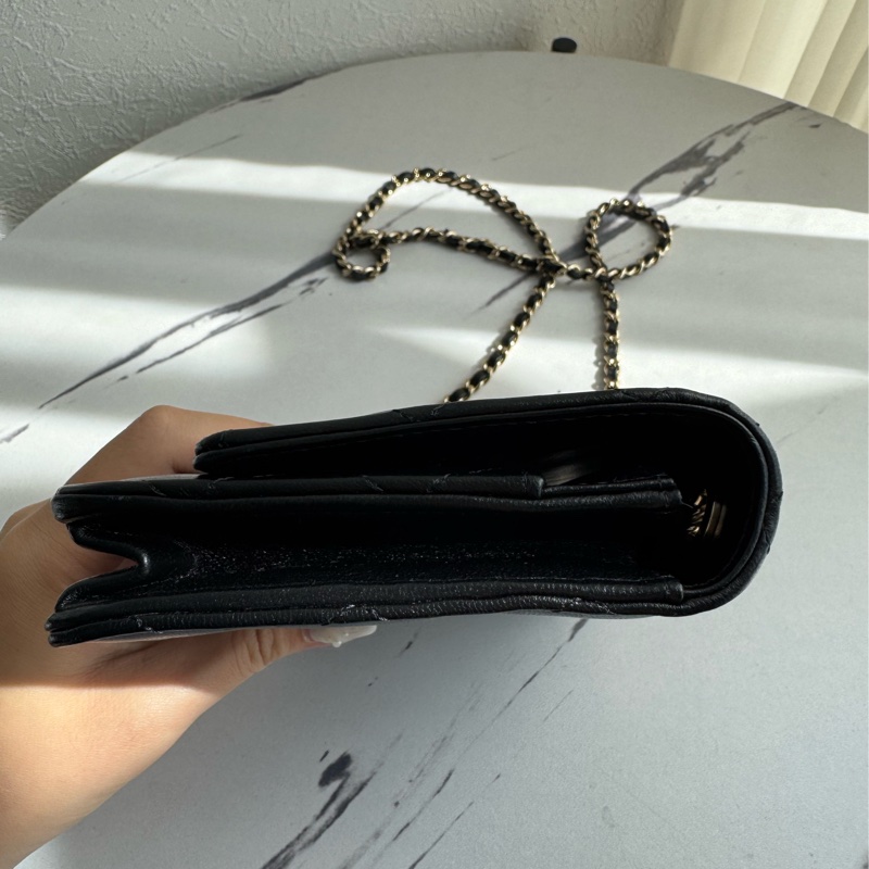 Chanel黑羊皮皮穿繩雙C Trendy CC woc-7