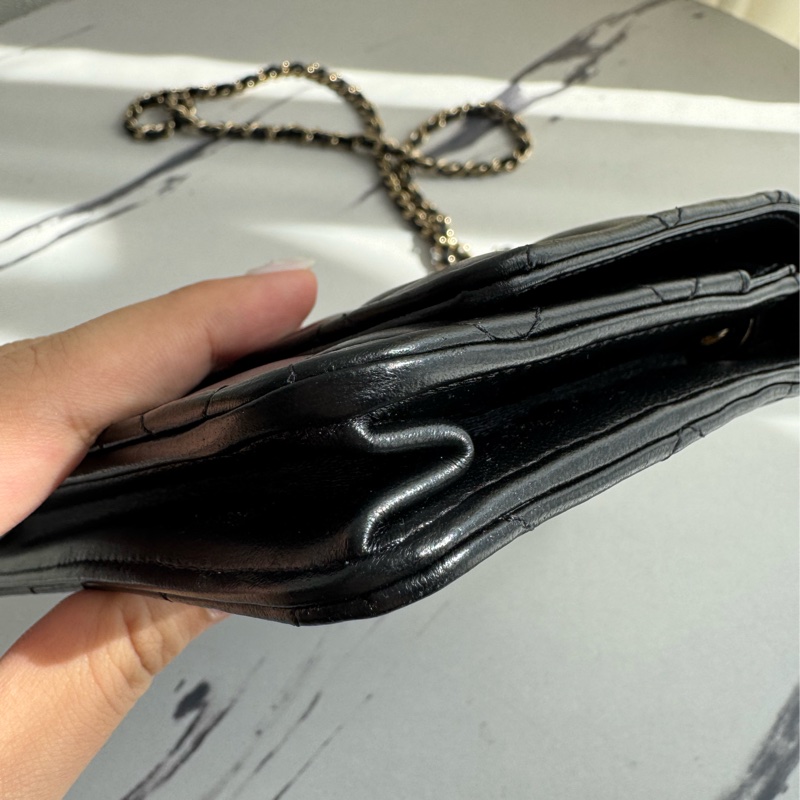 Chanel黑羊皮皮穿繩雙C Trendy CC woc-12