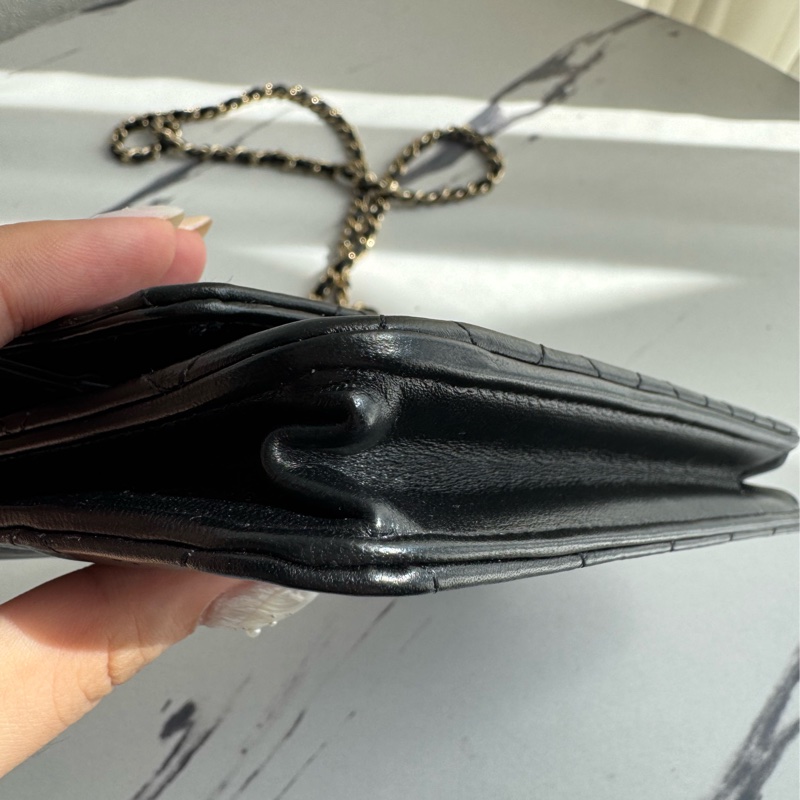 Chanel黑羊皮皮穿繩雙C Trendy CC woc-13