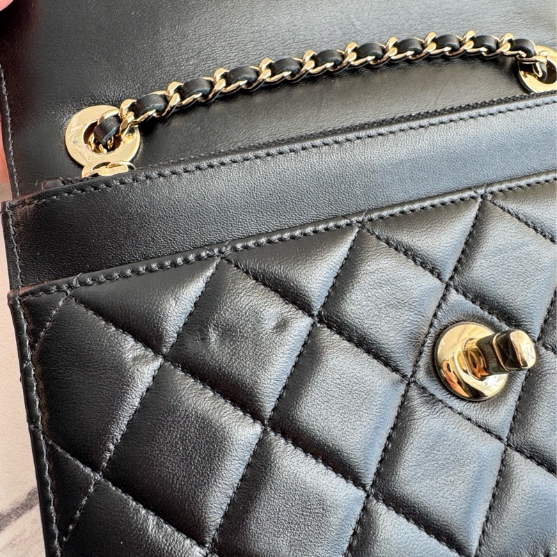 Chanel黑羊皮皮穿繩雙C Trendy CC woc-21