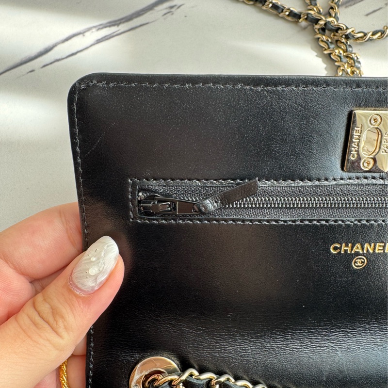 Chanel黑羊皮皮穿繩雙C Trendy CC woc-22