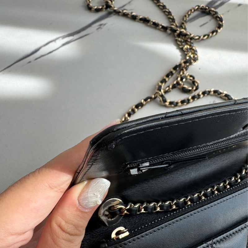 Chanel黑羊皮皮穿繩雙C Trendy CC woc-24