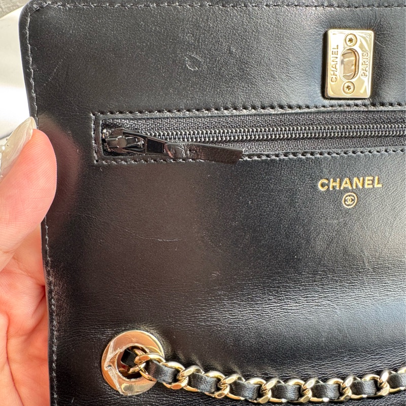 Chanel黑羊皮皮穿繩雙C Trendy CC woc-31