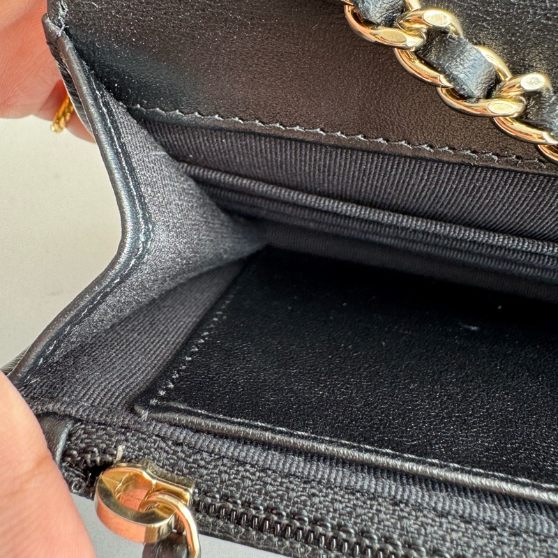 Chanel黑羊皮皮穿繩雙C Trendy CC woc-37