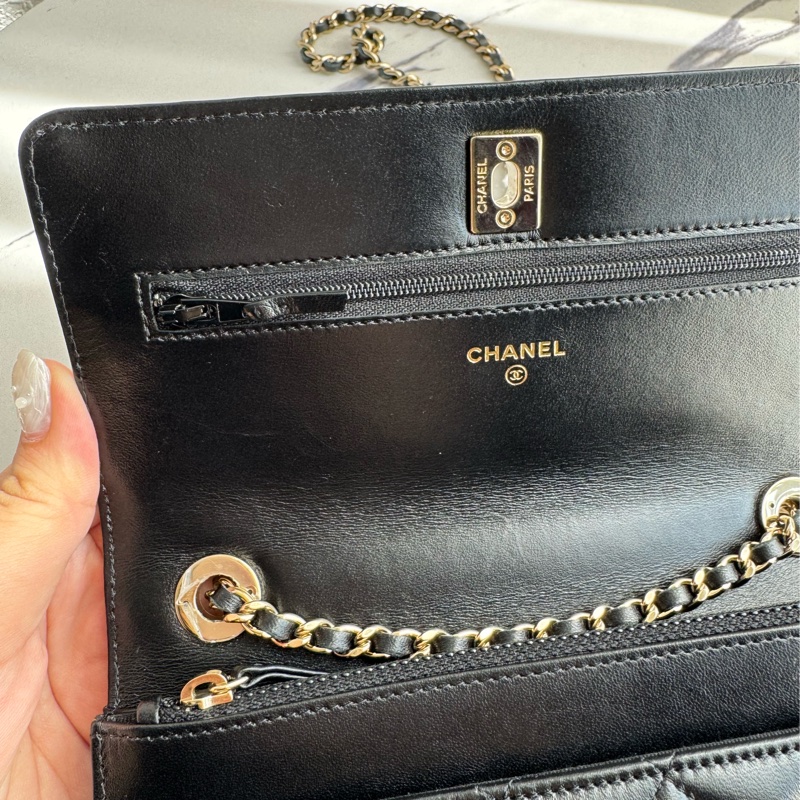 Chanel黑羊皮皮穿繩雙C Trendy CC woc-44