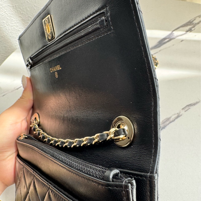 Chanel黑羊皮皮穿繩雙C Trendy CC woc-45