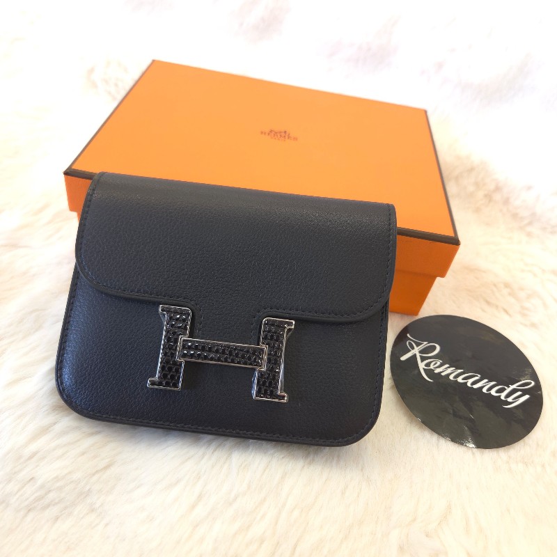 Hermès Constance Slim 蜥蜴皮H釦 黑銀-0