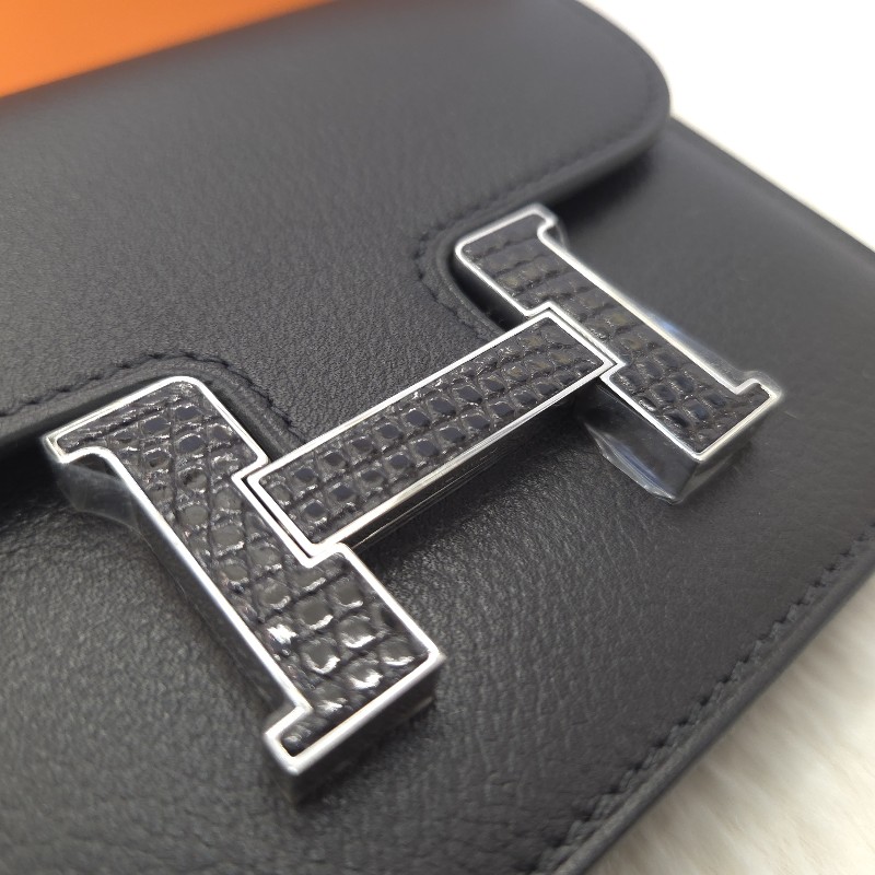 Hermès Constance Slim 蜥蜴皮H釦 黑銀-5