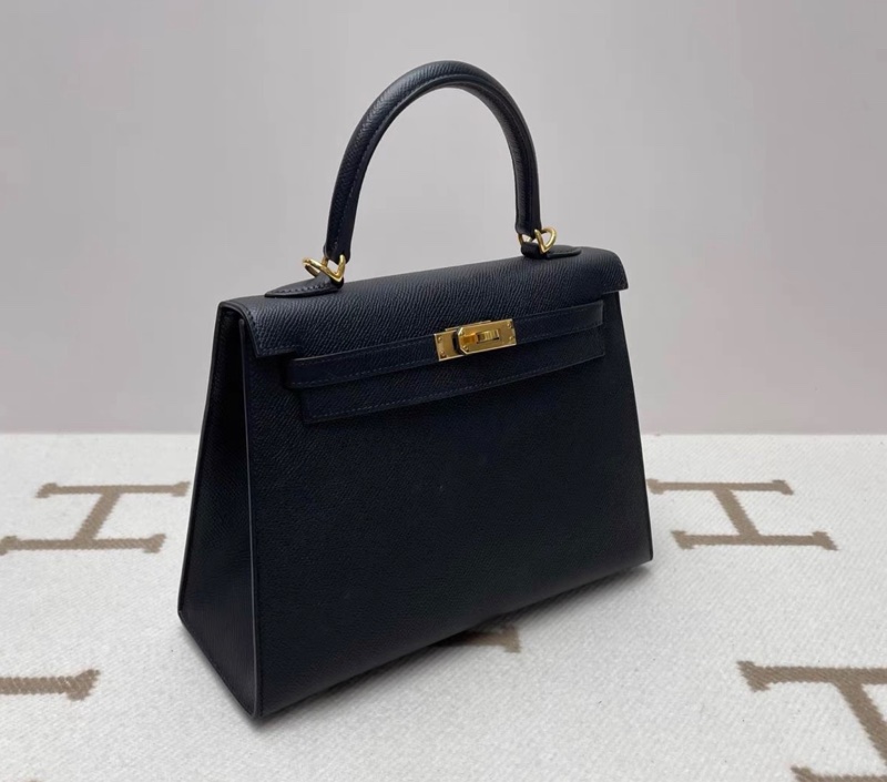 愛馬仕 Hermes kelly25 黑金 U刻 epsom皮 配件全套帶票-1