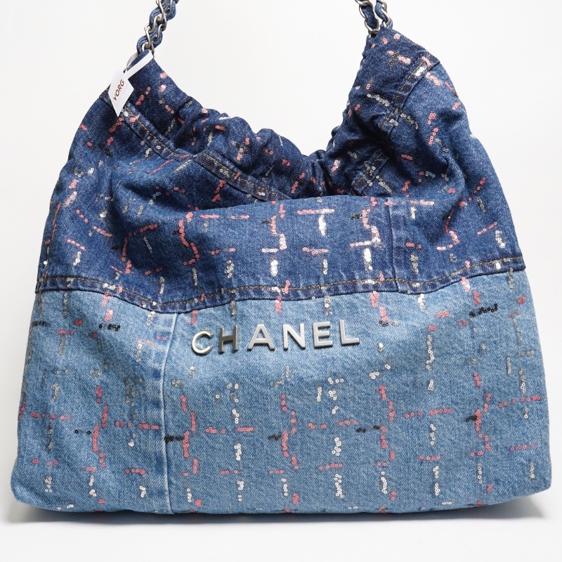 Chanel 23A 22bag 亮片牛仔流浪包(附小包)-0