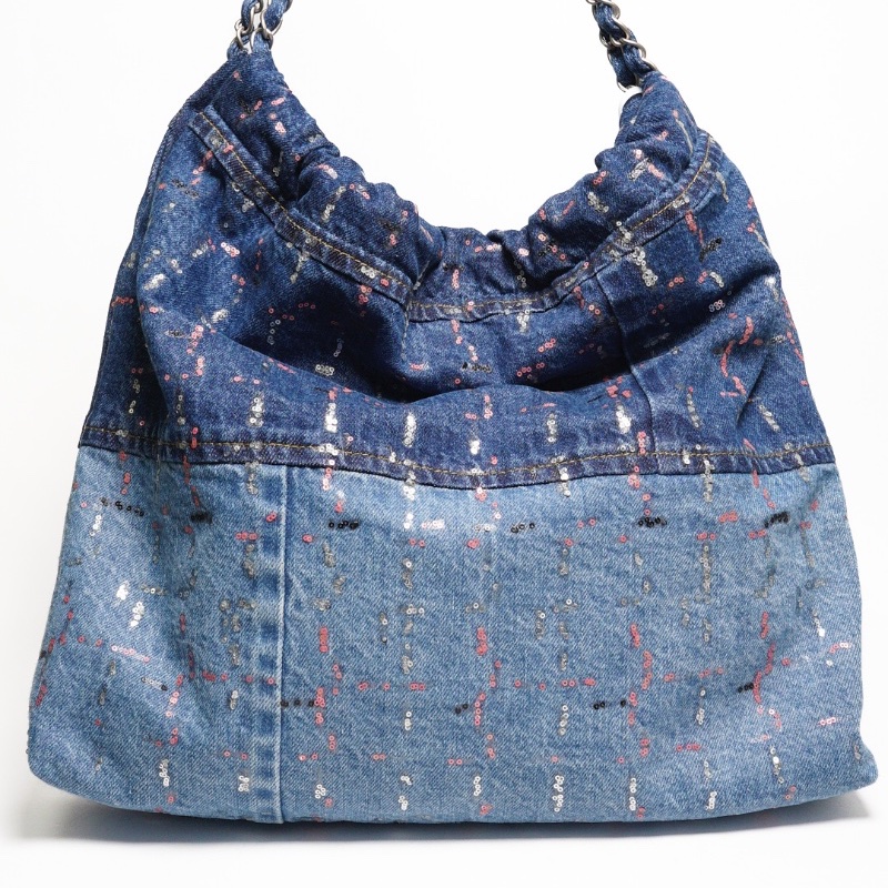 Chanel 23A 22bag 亮片牛仔流浪包(附小包)-1