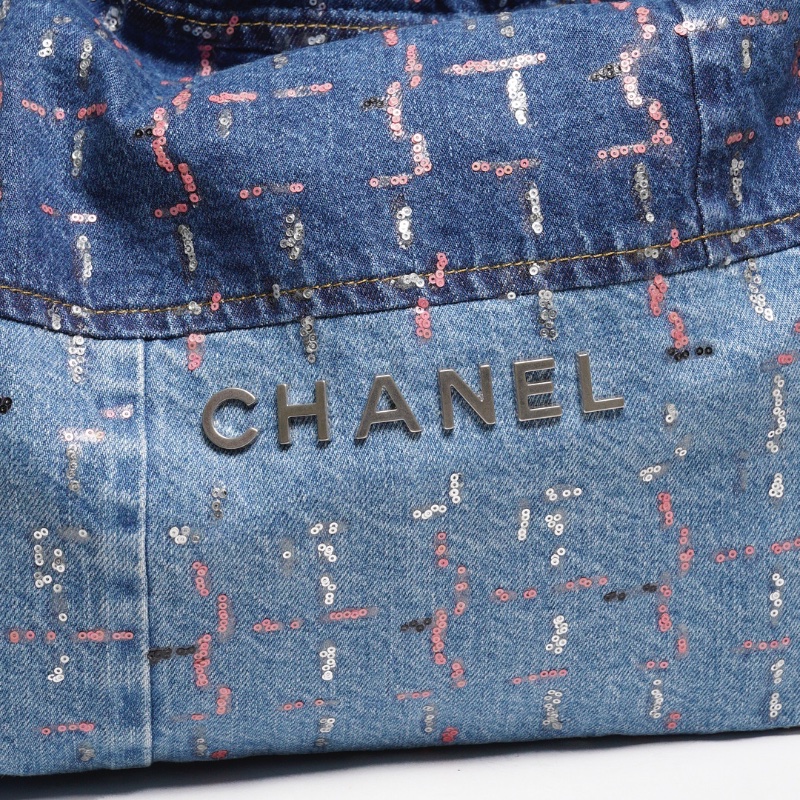 Chanel 23A 22bag 亮片牛仔流浪包(附小包)-2