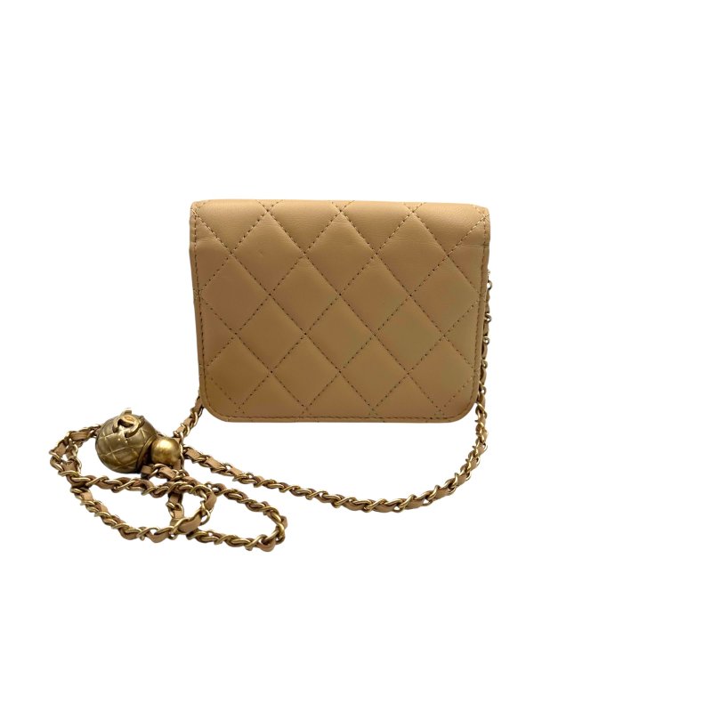【美收精品】CHANEL 奶茶色金球長鍊小包 B-862【隔月月中將轉賣至日本 上架期限30天】-1
