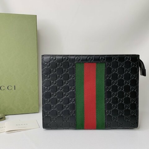 GUCCI Supreme紅綠織帶手拿包