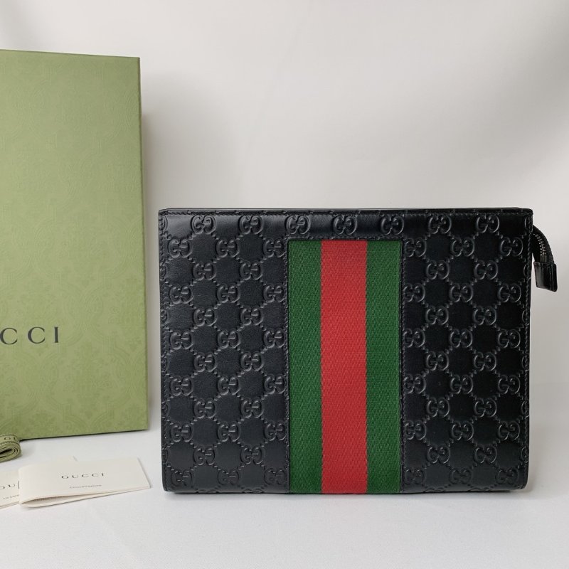 GUCCI Supreme紅綠織帶手拿包-0