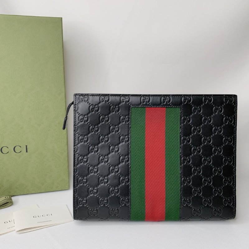 GUCCI Supreme紅綠織帶手拿包-1