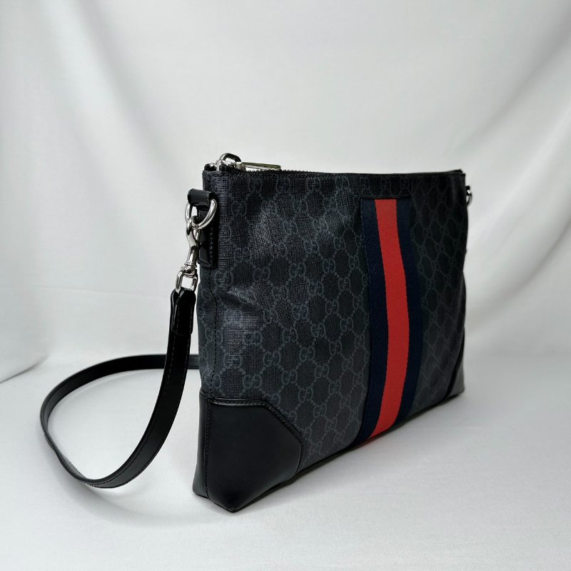 GUCCI Supreme黑灰帆布郵差包-3