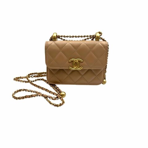 【美收精品】CHANEL 奶茶色長鍊包 B-863【隔月月中將轉賣至日本 上架期限30天】