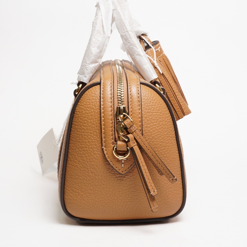TORY BURCH THEA 荔枝紋手提/斜背二用波士頓包 棕色-3
