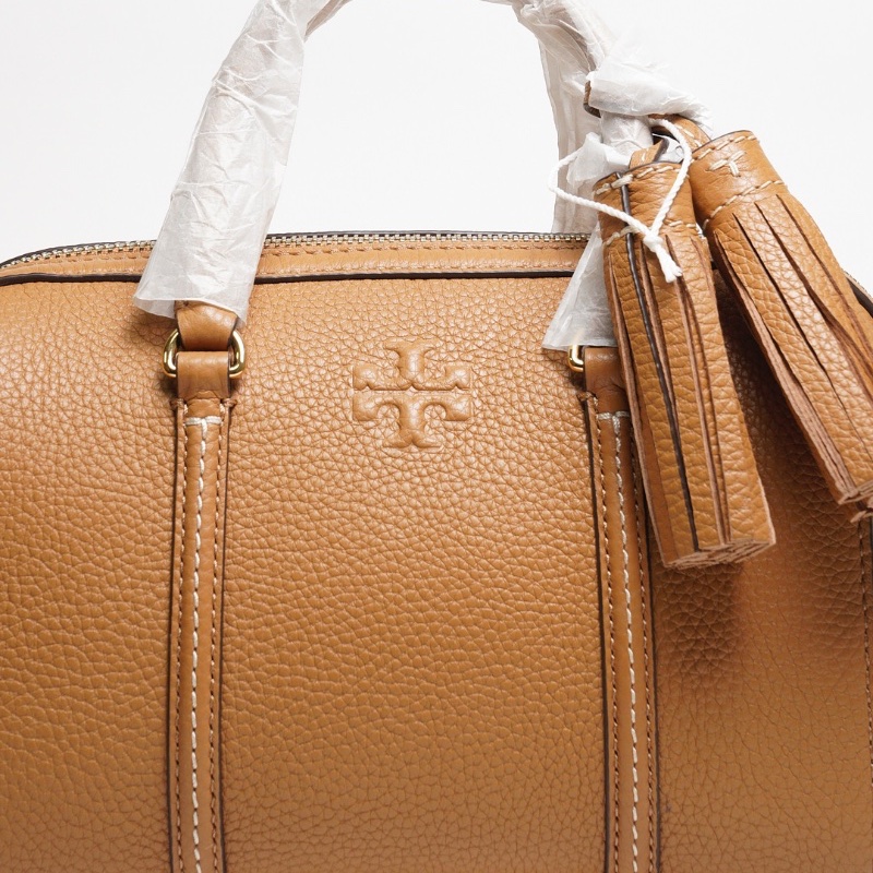 TORY BURCH THEA 荔枝紋手提/斜背二用波士頓包 棕色-4