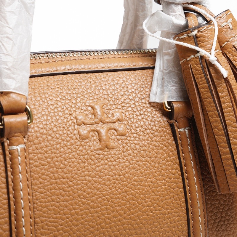 TORY BURCH THEA 荔枝紋手提/斜背二用波士頓包 棕色-5