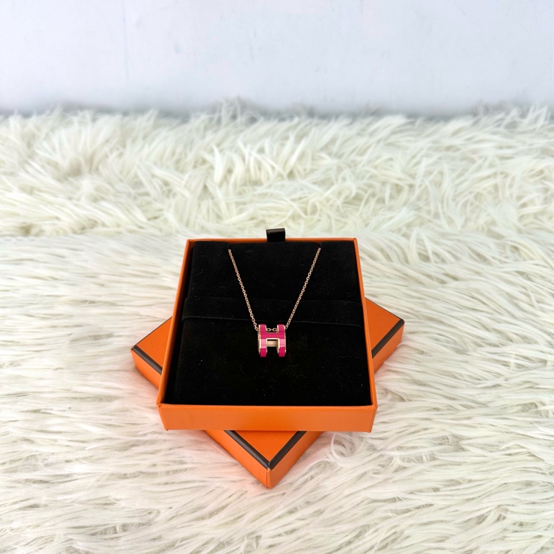 HERMES Pop H 桃紅玫瑰金色頸鏈 全套有盒-0